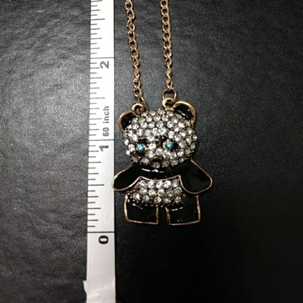 Panda bear rhinestone and gold tone necklace 32
